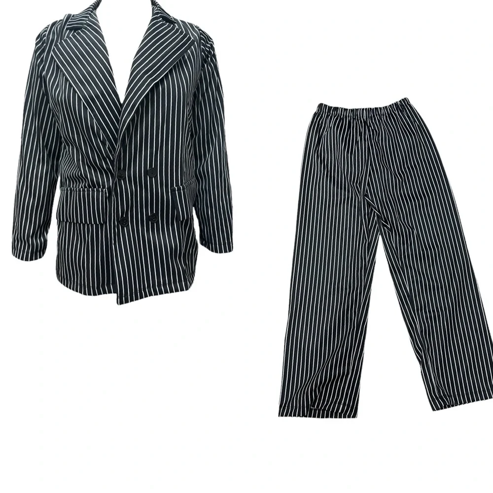 Cosplay Gangster Suit Youth Large Black White Striped Jacket and Pants